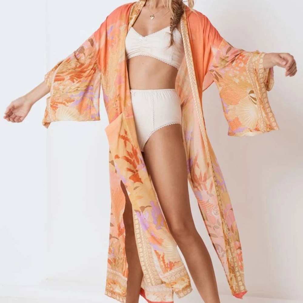 Mermaid dreams boho Floral print Kimono cover up - Picture 4 of 13